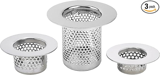 Bathroom Drain Strainers (Set of 3 Sizes), Hair Catcher for Bathroom Sink Bathtub Shower Floor Drain, Stainless Steel Filter Trap Fit Drain Hole from 1.2” to 2.17”
