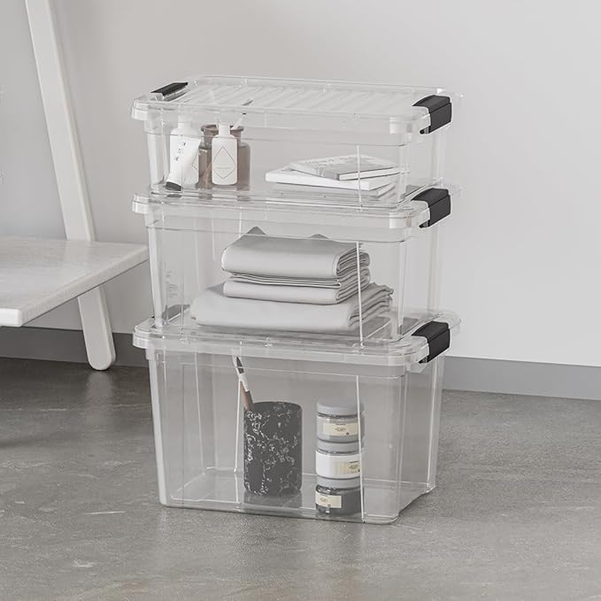 Superio Storage Bins with Lids- 4 Pack, 1.85 Qt Clear Boxes for Organizing, Stackable Plastic Containers- BPA Free, Non-Toxic, Odor Free, Organizer for Home, Office, Dorm