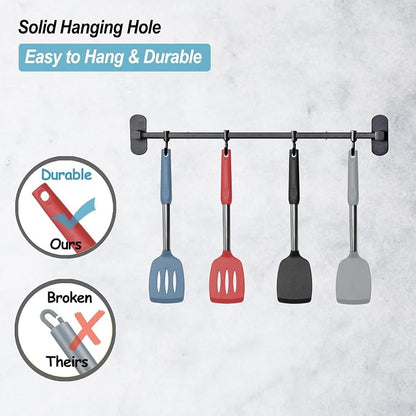 2 Pack Spatulas, Solid & Slotted Silicone Spatula Set, Stainless Steel Handle - Image 4