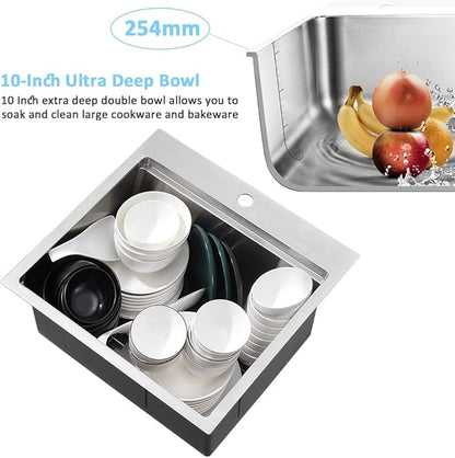 Bar Sink Drop In Workstation-Bokaiya 21x20 Small Drop In Kitchen Sink Stainless Steel Outdoor RV 16 Gauge Top Mount Single Bowl Wet Bar Sinks with Cutting Board