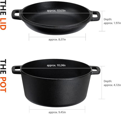 Overmont 2-in-1 Cast Iron Dutch Oven - 5QT Pre-Seasoned All-in-One Casserole - Image 4