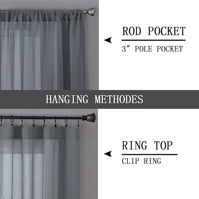Tollpiz Short Sheer Tier Curtains Linen Textured Half Kitchen Curtain Sheers - Image 5