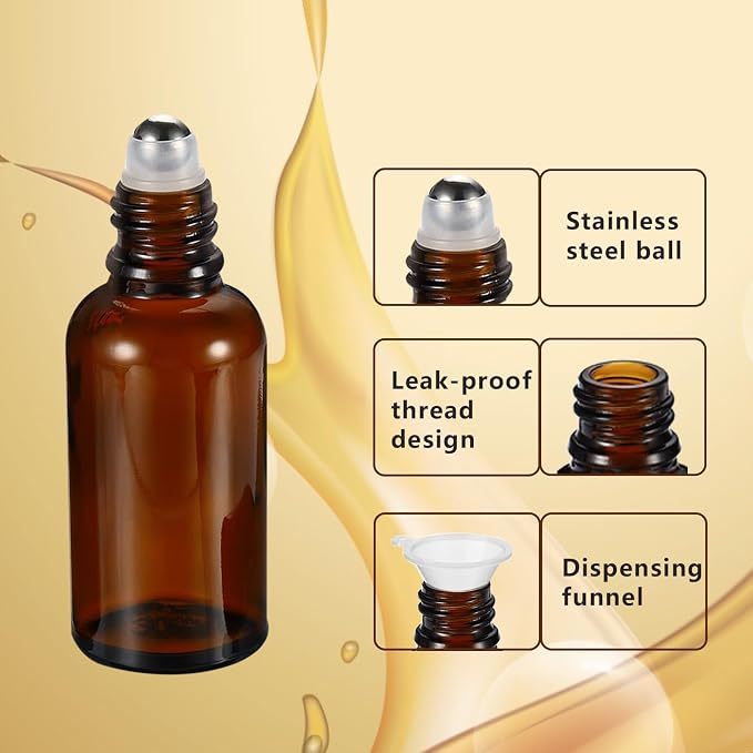 20ML Roller Bottles for Essential Oil, 4 Pack Empty Amber Glass Roller Bottle - Image 3