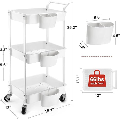 3-Tier Utility Rolling Cart, Mobile Utility Cart - Image 2