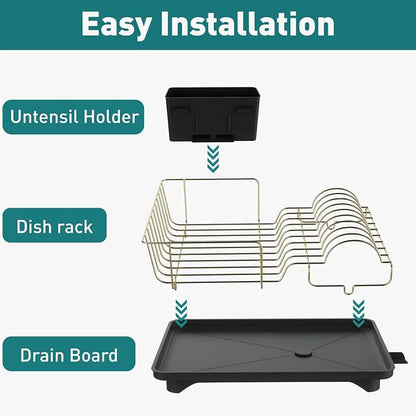 Buruis Dish Drying Rack for Kitchen Countertop, Large Capacity Gold Stainless - Image 8