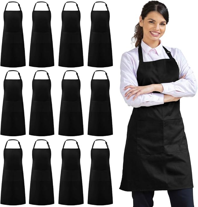 Syntus 12 Pack Bib Apron, Unisex Aprons Adjustable 100% Cotton by Syntus