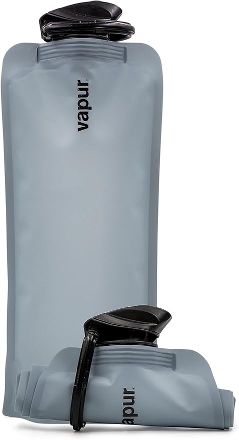 Vapur Collapsible Water Bottle With Carabiner, Compact Bottle Folds Flat For Hydration On The Go, Ideal for Traveling, Hiking or Camping, 34 Ounce, Graphite Grey, Pack of 1