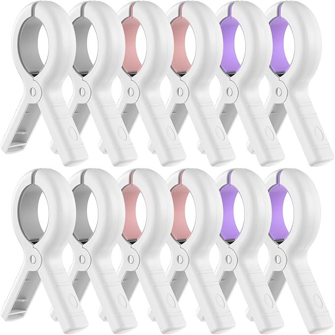 Senbowe 12 Pack Beach Towel Clips,Pool Chair Clips,Heavy Duty Plastic Clothes Pins,Quilt Drying Clips,Windproof Clothes Clips,Keep Your Towel,Clothes,Blankets to Dry on Clothesline and Hanging Rack