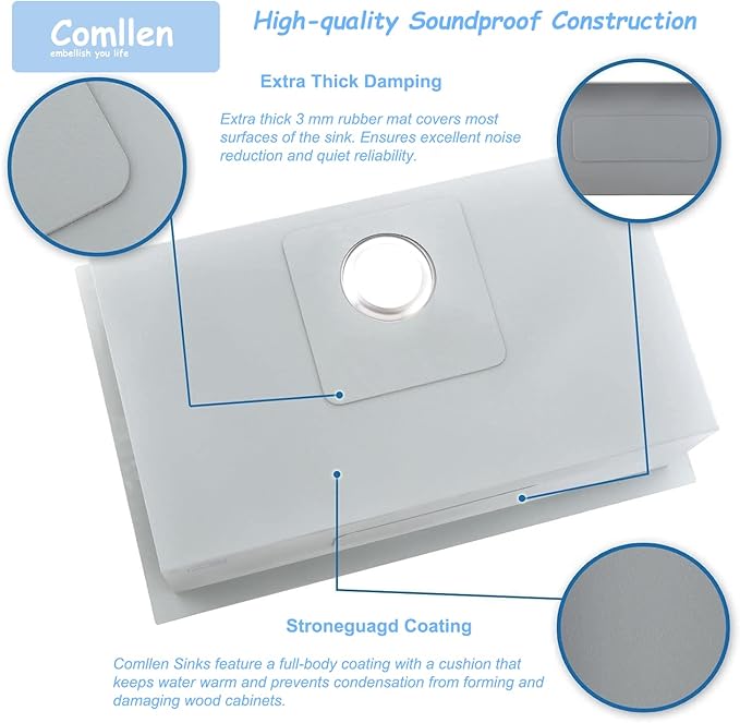 Comllen 28 Inch Drop in Kitchen Sink,28x18 Inch Top Mount 18 Gauge Stainless Steel Deep Kitchen Sinks,Brushed Nickel Single Bowl RV Laundry Utility Sink