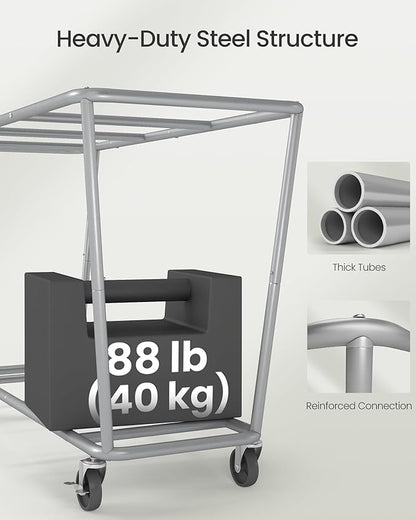 SONGMICS Laundry Basket with Wheels, 3-Section Laundry Sorter, 76.6 Gallons (290 L) Rolling Hamper with Removable Bags, Heavy-Duty Steel Frame, Cream White, Dark Gray and Ink Black URLS010X01