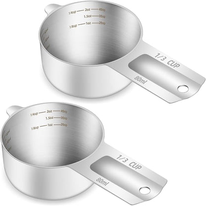 2PCS 1/3Cup Single Measuring Cup, Etched Inner Scale Stainless Steel Measure by BERYLER