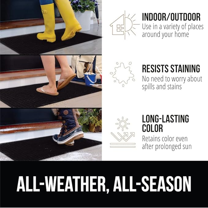 GORILLA GRIP Front Door Mat, 35x23, Indoor Outdoor Ultra Absorbent HydroAbsorb Doormat, Absorbs Up to 5.7 Cups of Water, Stain and Fade Resistant, Rubber Backing Doormats, 2 Pack, Black