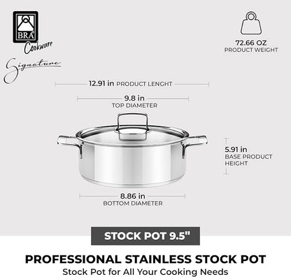 BRA COOKWARE Signature Stainless Steel Stock Pot w/Glass Lid | 9.5 Inch 4 Quart - Image 2