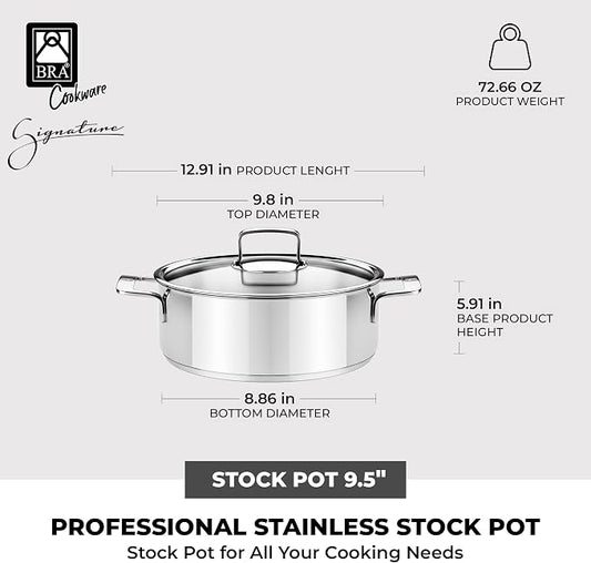 BRA COOKWARE Signature Stainless Steel Stock Pot w/Glass Lid | 9.5 Inch 4 Quart - Image 2