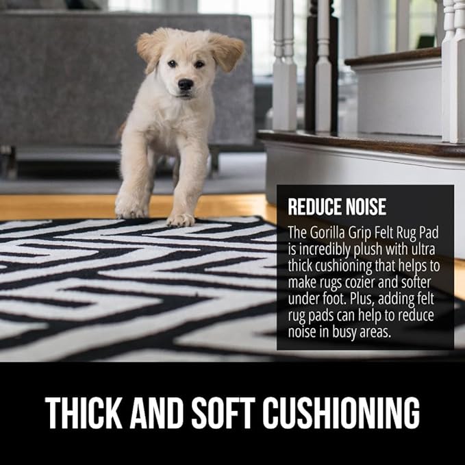 GORILLA GRIP Felt and Natural Rubber Stay in Place Slip Resistant Rug Pad, 1/4in Thick, 2x10 FT Protective Padding Under Area Rugs, Cushioned Gripper Pads, Carpet Runners, Hardwood Floors Protection