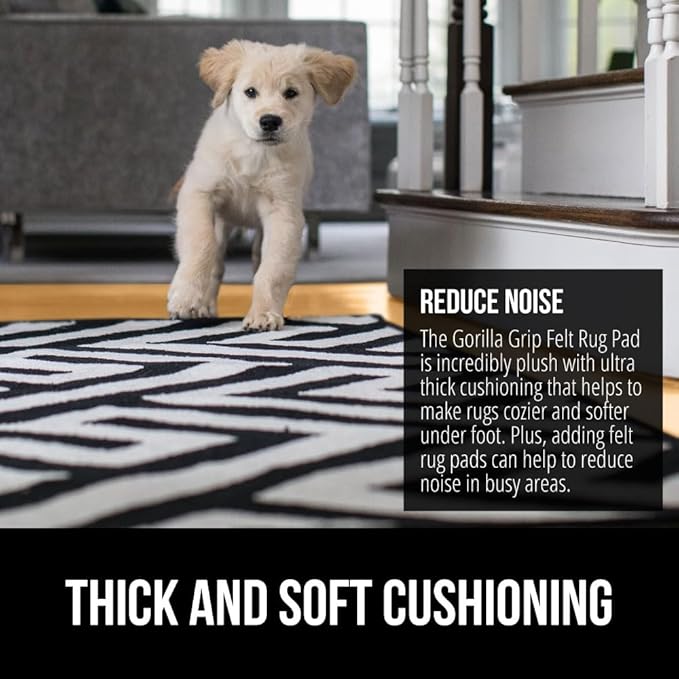 GORILLA GRIP Felt and Natural Rubber Stay in Place Slip Resistant Rug Pad, 1/4in Thick, 2x4 FT Protective Padding Under Area Rugs, Cushioned Gripper Pads, Carpet Runners, Hardwood Floors Protection