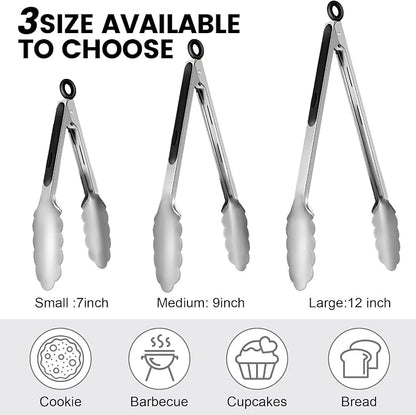 Chengu 12 Pack Stainless Steel Kitchen Tongs 7/9/12 Inches Food Serving Tongs - Image 2
