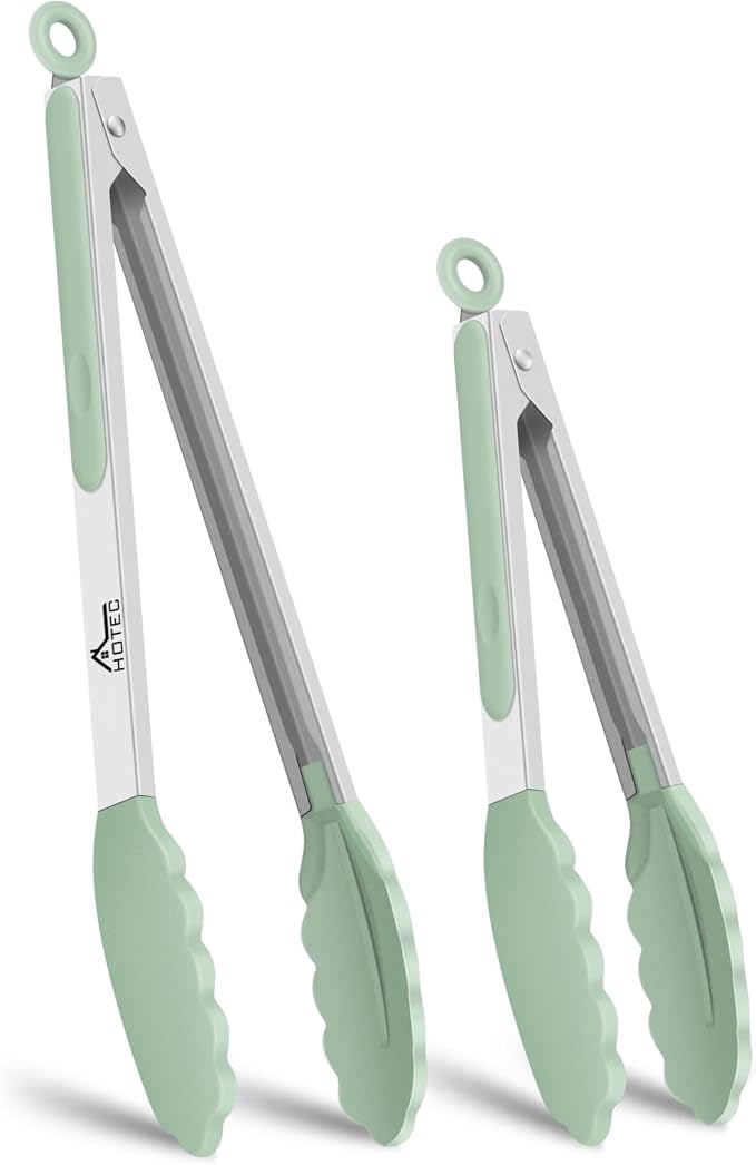 HOTEC Premium 7 & 9 Inch Kitchen Tongs, Stainless Steel Locking Cooking Tongs by Hotec