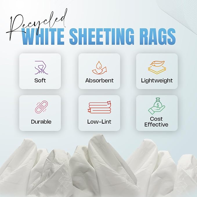 Recycled White Sheeting Cleaning Rags – Lint Free White Cotton Cloths - Image 8