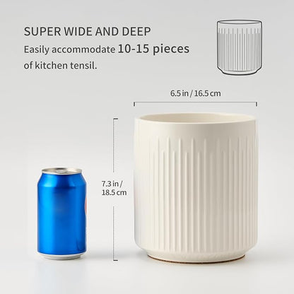JIEMEI HOME Utensil Holder, 7.2" Large Ceramic Stable Utensil Crock - Image 4