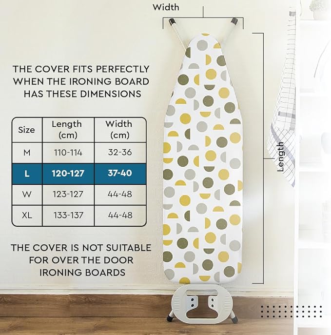 Encasa XO Ironing Board Cover and Pad 54"x15" - Thick 3mm Felt Padding, Drawstring Tightening & Lock, Easy Fit, Scorch & Stain Resistant, Fits Standard Large Ironing Board - Zig Zag