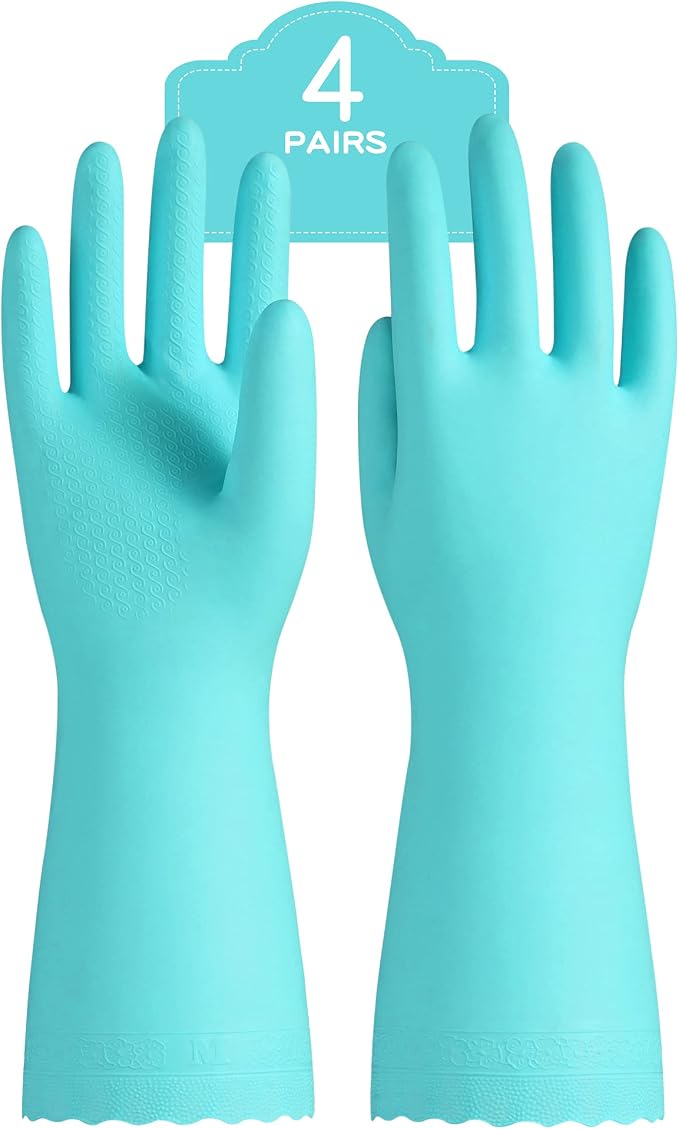 PACIFIC PPE 4 Pairs Reusable Dishwashing Cleaning Gloves, Cotton Liner by PACIFICPPE