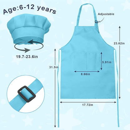 Kids Apron and Chef Hat Set, 16 Pieces Boys Girls Kids Apron - Image 2