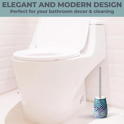 Escenzy Mermaid Bathroom Toilet Brush and Holder Set Mosaic Glass | Non-Rustic - Image 3