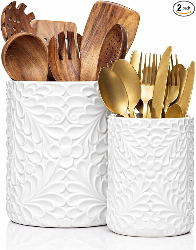 25DOL Large 7.3"+5.4" Engraved Ceramic Utensil Holder by 25DOL