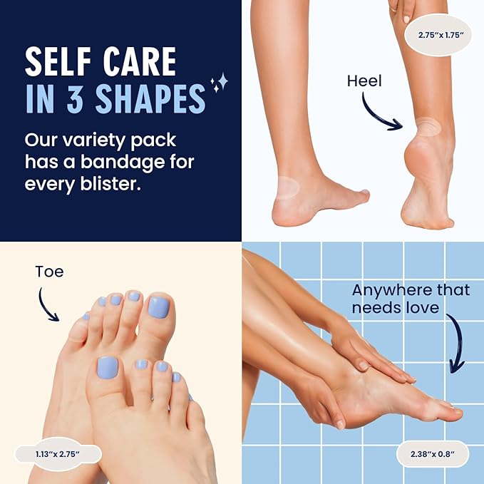 Dr. Frederick's Original Better Blister Bandages - 12ct - Water Resistant - 40% More Cushioning - Hydrocolloid Bandages for Foot, Toe, & Heel - Blister Pads for Prevention & Recovery - Variety Pack