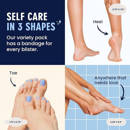 Dr. Frederick's Original Better Blister Bandages - 12ct - Water Resistant - 40% More Cushioning - Hydrocolloid Bandages for Foot, Toe, & Heel - Blister Pads for Prevention & Recovery - Variety Pack
