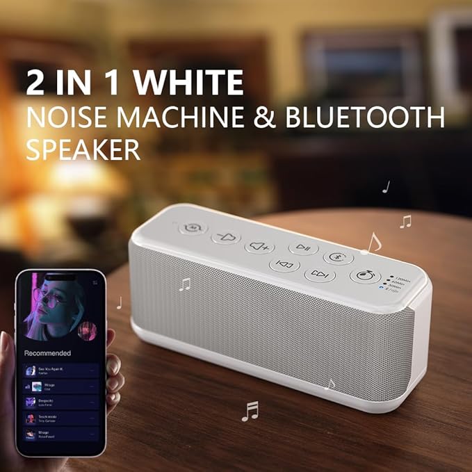 OnLyee White Noise Sound Machine with Bluetooth Speaker, 15 Soothing Sounds, Office Privacy & Noise Canceling, 3000mAh Rechargeable Battery, Auto-Off Timer & 8-Level Volume– Ideal for Baby