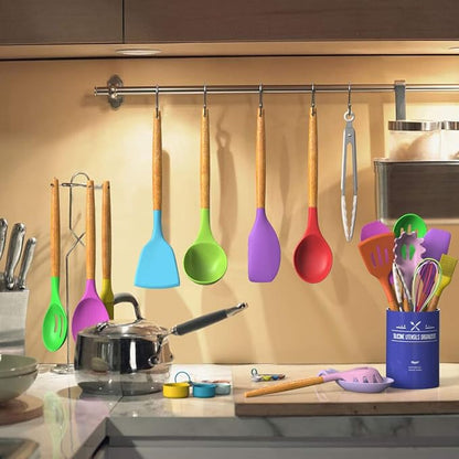 Umite Chef Kitchen Cooking Utensils Set, Wooden Handle Silicone Kitchen Gadgets - Image 6
