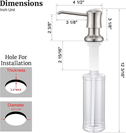 Soap Dispenser for Kitchen Sink Brushed Nickel, Built-in and Refill-from-Top - Image 6