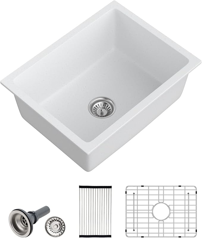 Dcolora 22 Inch Undermount Wet Bar Sink Single Bowl Modern Kitchen Sink White Granite Composite Deep Prep Small Sinks 22"×17"×9",DC-GUW003