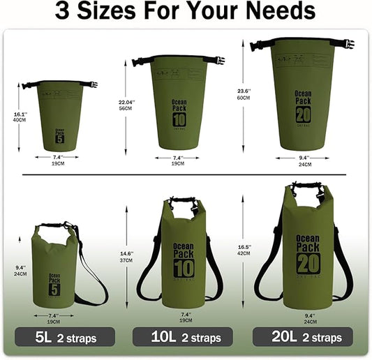Dry Bag Waterproof Backpack 5L/10L/20L/30L Roll Top Waterproof Bag,Floating Dry bags for Kayaking,Swimming,Boating,Camping,Beach.