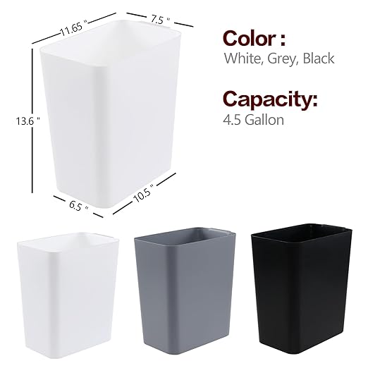 3-Pack 4.5 Gallon Trash Can, Waste Bin for Under Desk, Kitchen, Home, Office, White