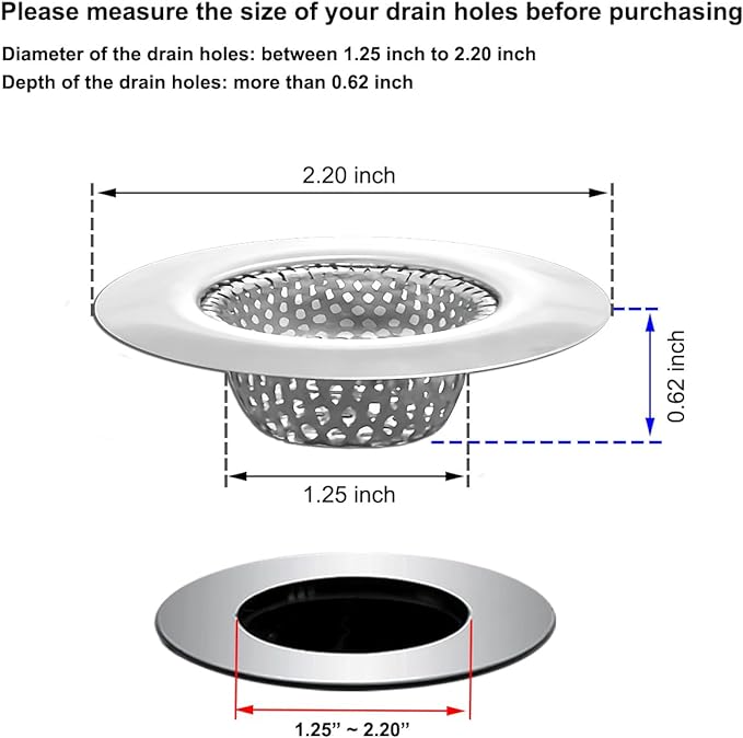 1.25" Small Drain Strainer, Sink Drain Hair Catcher, Bathroom Sink Strainer, 2PCS Drain Mesh Baskets for Laundry, Mop Pool, Utility, Slop, RV Sink, Stainless Steel Drain Filter