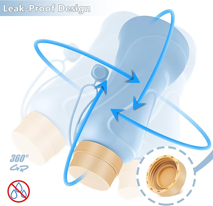 Collapsible Water Bottles 2 Pack,Leak Proof,Reuseable BPA Free Silicone Foldable Water Bottles,Durable Lightweight for Travel Gym Camping Hiking,Compact Size Portable Sports Water Bottle (Black&Blue)