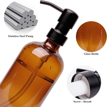 Amber Glass Soap Dispenser, 2 Pack Bathroom Kitchen Soap Dispenser Set - Image 3