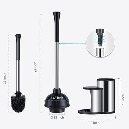 HAMITOR Toilet Plunger and Bowl Brush Set: 2 in 1 Stainless Steel Heavy Duty - Image 7