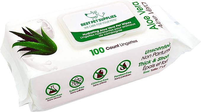 Best Pet Supplies Pet Wipes for Dogs - Dog Wipes Cleaning Deodorizing, for Coats, Ears, Paws - Hydrating, Aloe Vera