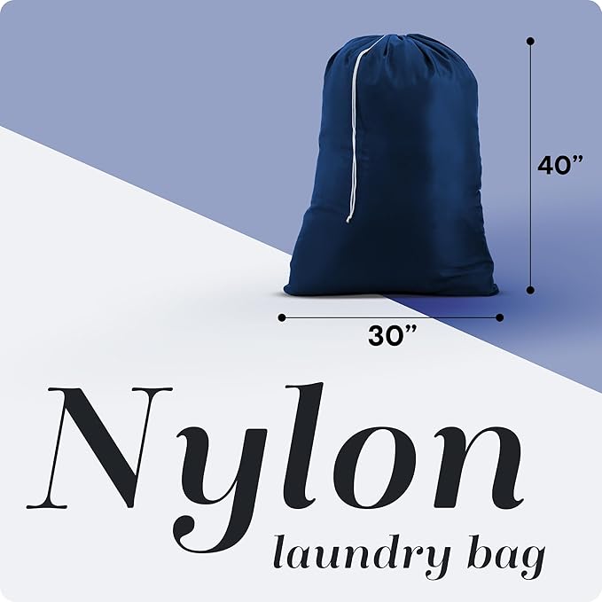 Handy Laundry Nylon XL - Large Capacity with Locking Drawstring, Machine Washable, Fits Laundry Baskets or Hampers, Holds 3 Loads of Clothes - Navy Blue (Pack of 2)