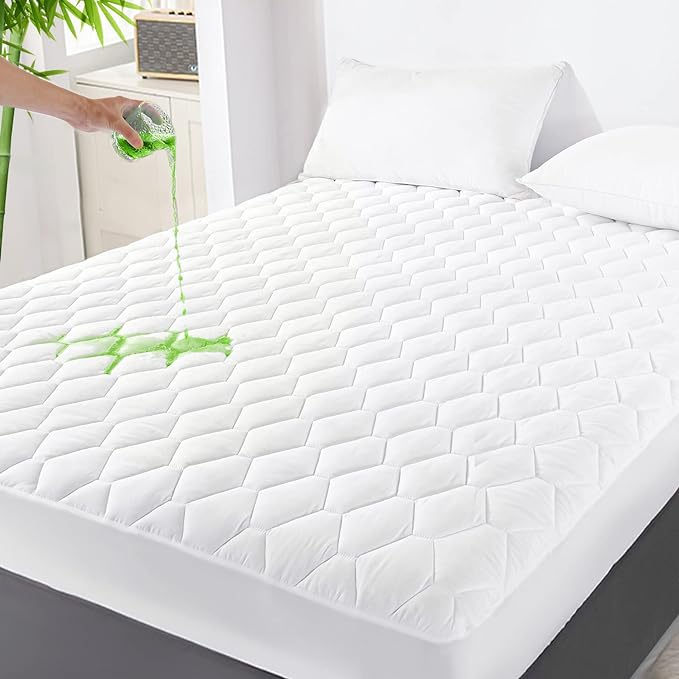 GRT Twin Mattress Protector Waterproof, Rayon from Bamboo, Cooling Quilted by GRT