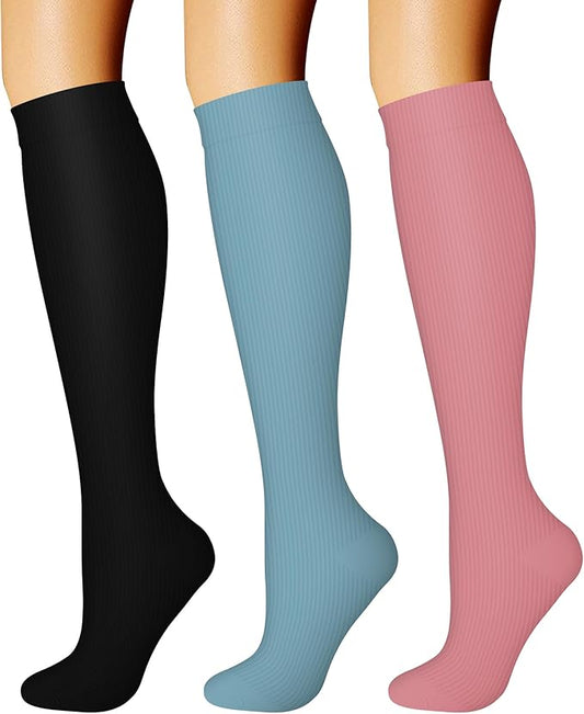 CHARMKING Compression Socks for Women & Men Circulation (3 Pairs) 15-20 mmHg is Best Support for Athletic Running Cycling