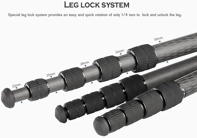 Leofoto Professional Camera Tripod, 63.7" Compact Carbon Fiber Tripod for DSLR Video Camcorder, 5 Leg Sections, 360° Ball Head, Max Load 20KG/44Lb (LS-365CX+LH-40LR)