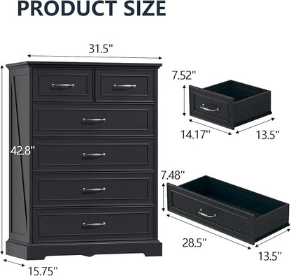 6 Drawer Dresser for Bedroom, Rustic Farmhouse Dresser - Image 2