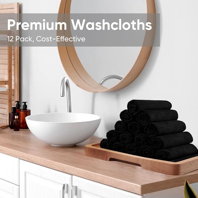 HOMEXCEL Black Washcloths 12 Pack, Highly Absorbent and Soft Microfiber Face - Image 7
