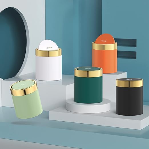 Mini Trash Can with Lid, Desktop Small Trash Can Recycling Bin Cute Metal - Image 4