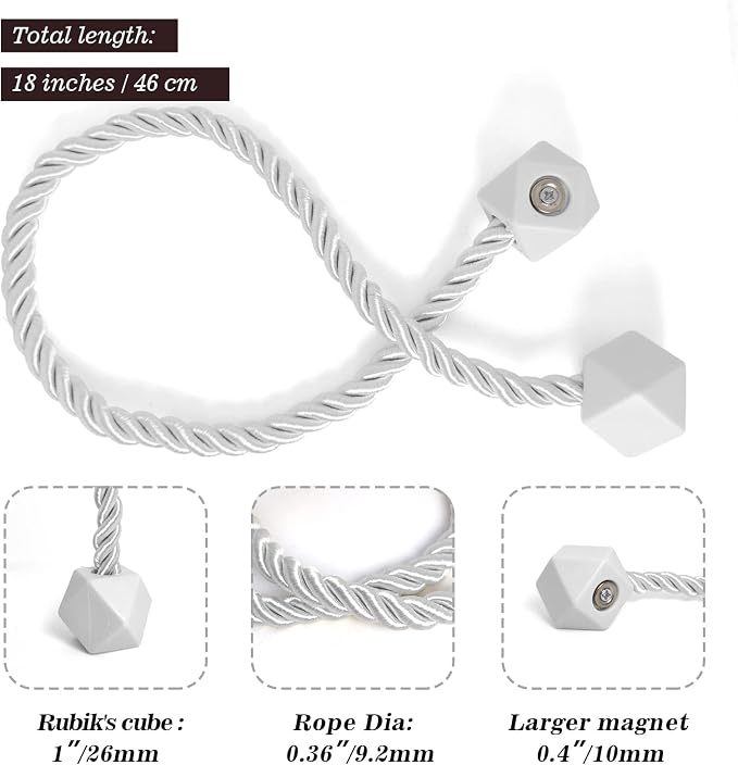 Hion Magnetic Curtain Tiebacks White 2pcs, Curtain Tiebacks Buckles Holdbacks - Image 2